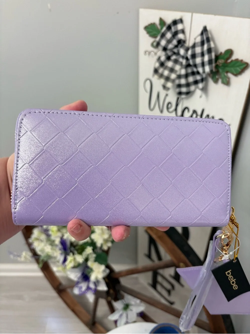 💜 bebe Lilac Quilted Zip Wallet with Card Holder NWT